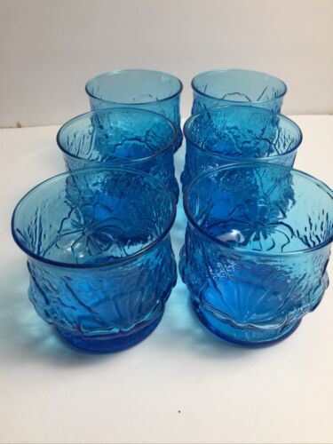 6 Vintage Blue Floral Juice Kitchen Whiskey Drinking Glasses Cups