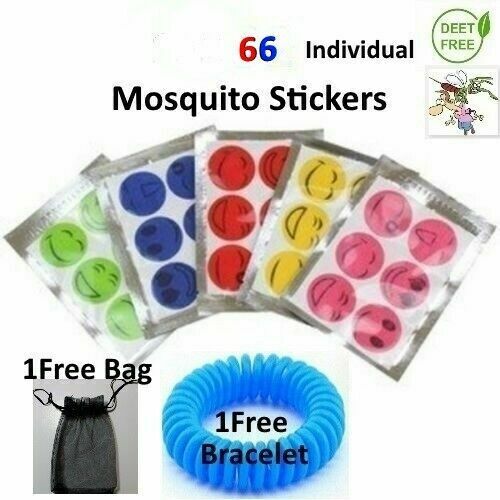 Insect Mosquito Repellent Stickers Patches Natural Deet Free 1 Bracelet 66 Pc