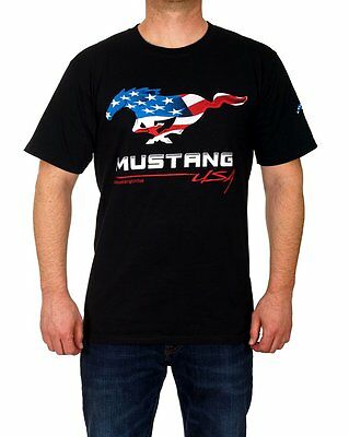 Ford Mustang Usa Black T-shirt Men's Cotton Mustang Usa Flag Logo Mus803us05blk