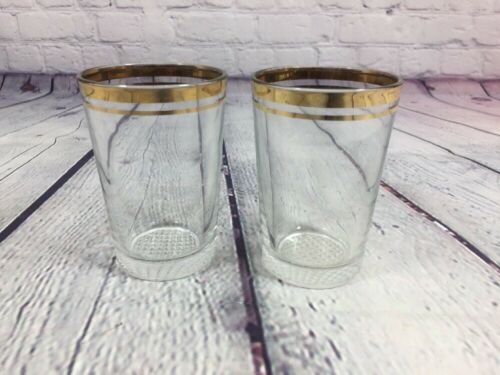 2 Vintage Gold Trim Juice Glasses / Tumblers - 3.75" Tall / Kitchenware